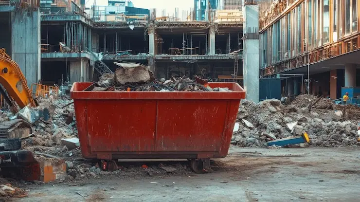 Construction debris removal cost showing home renovation debris measured by cubic yard volume and loaded for professional disposal