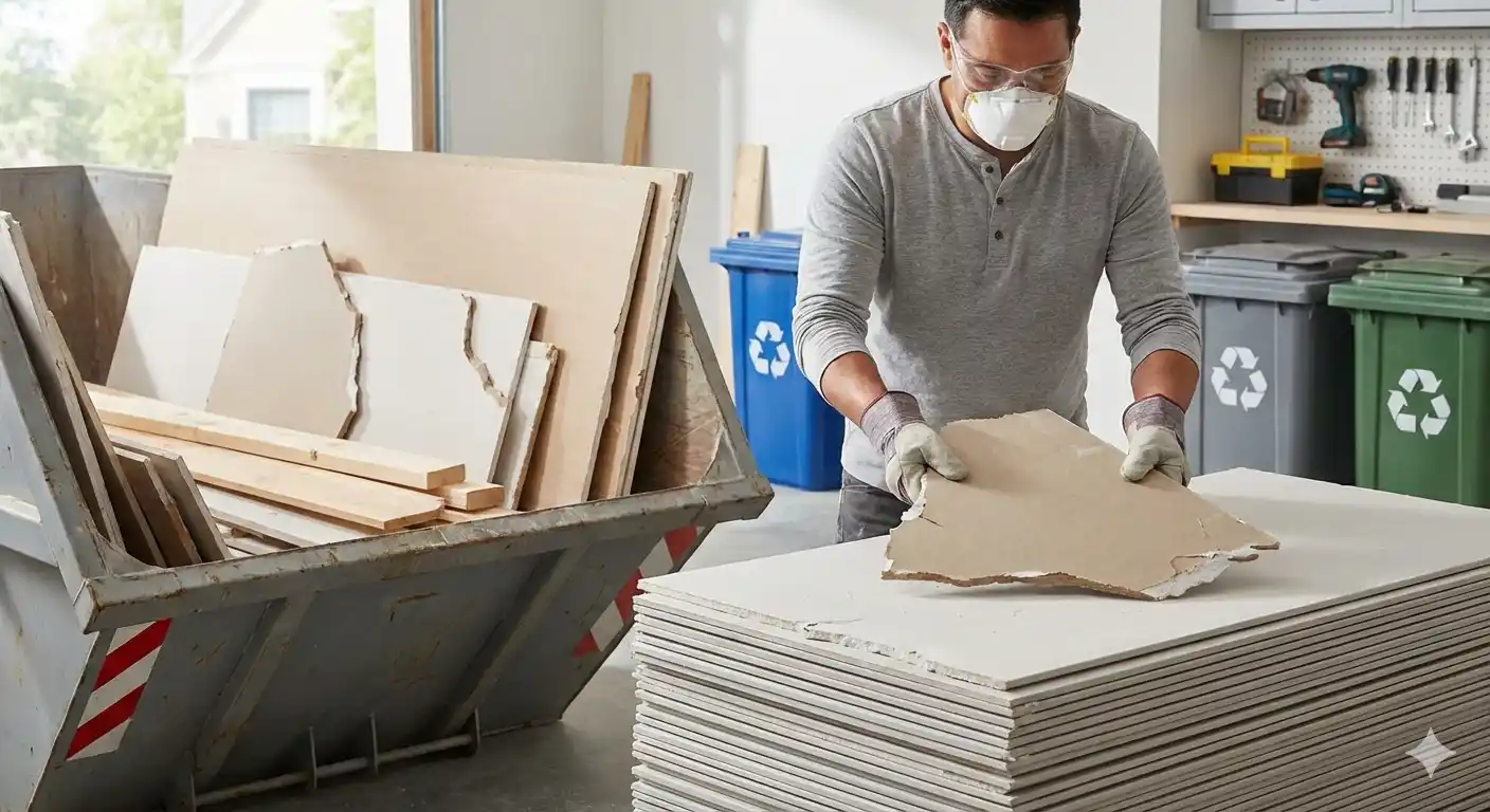How to dispose of drywall safely with recycling, curbside pickup, and dumpster options at a residential renovation site