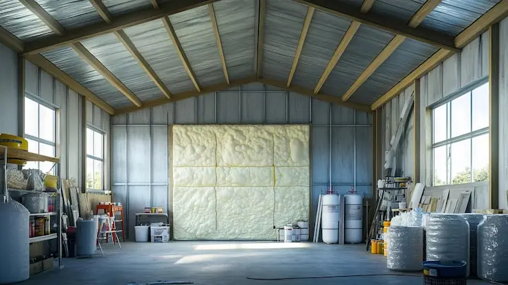 How to insulate a garage showing wall insulation, ceiling insulation, and an insulated garage door
