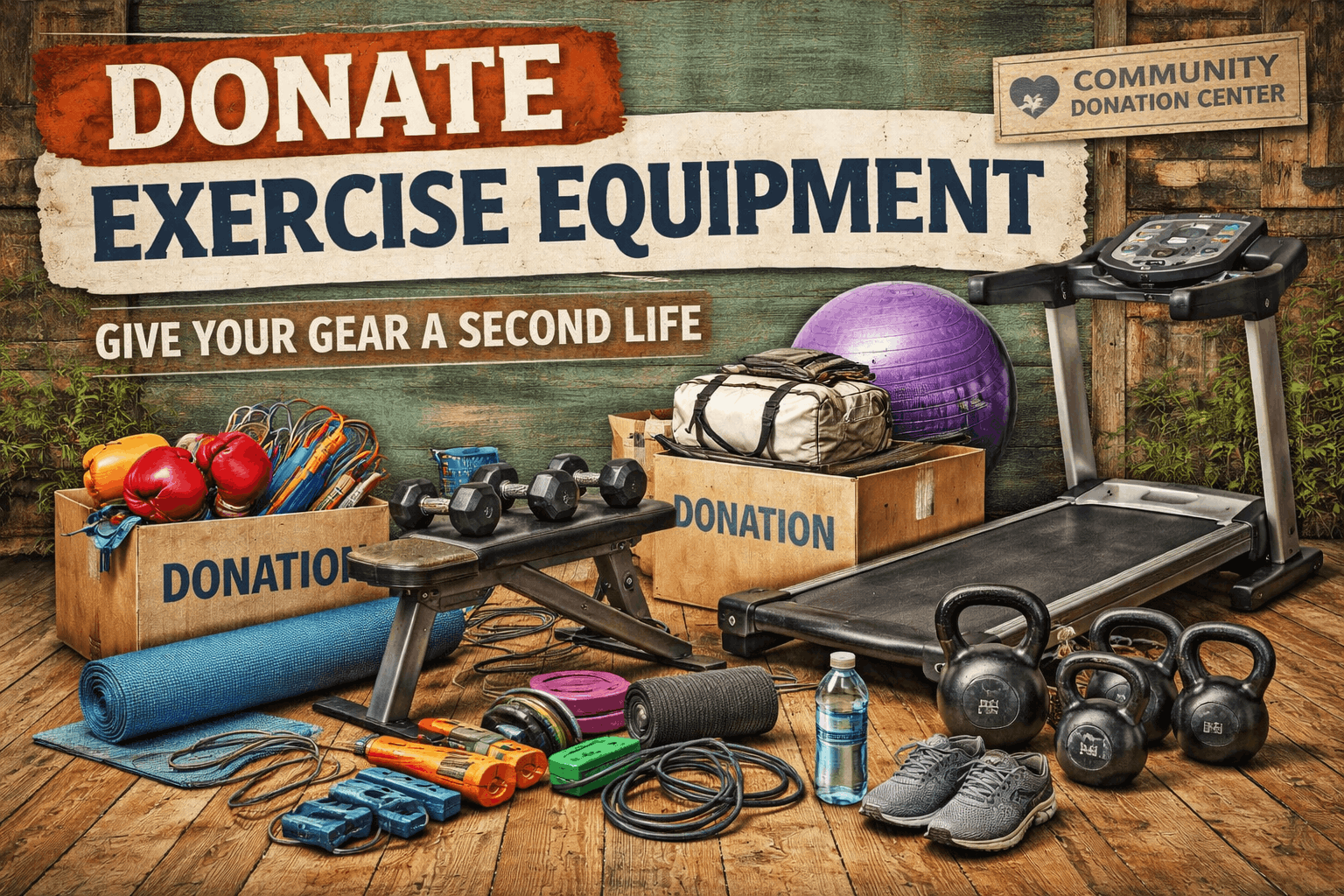 where to donate exercise equipment– Old gym gear prepared for donation