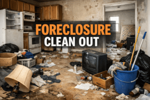 Foreclosure cleanouts service removing debris from a house
